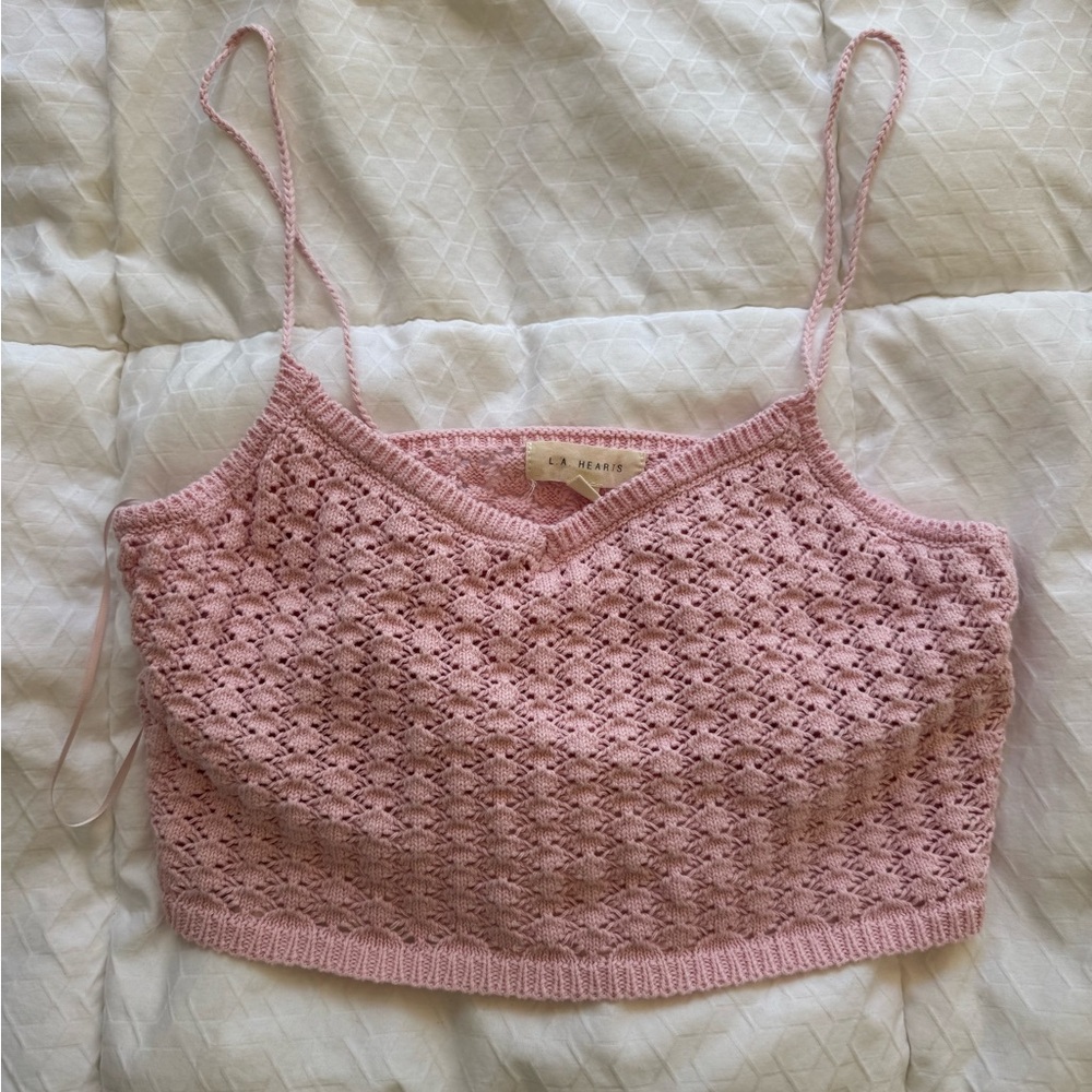 Pink Crochet Cropped Tank Top Cami